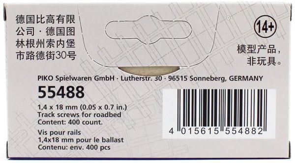 Piko 55488 Yataklı Ray Montaj Vidaları, 1,4x18 mm. 400 Adet