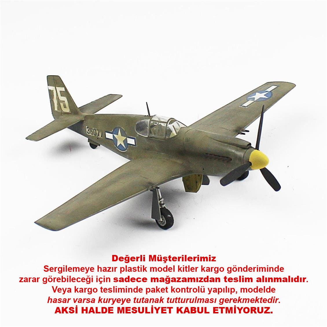 QD035 1/48 Ölçek, P-51C Mustang Sergilemeye Hazır Plastik Uçak Maketi