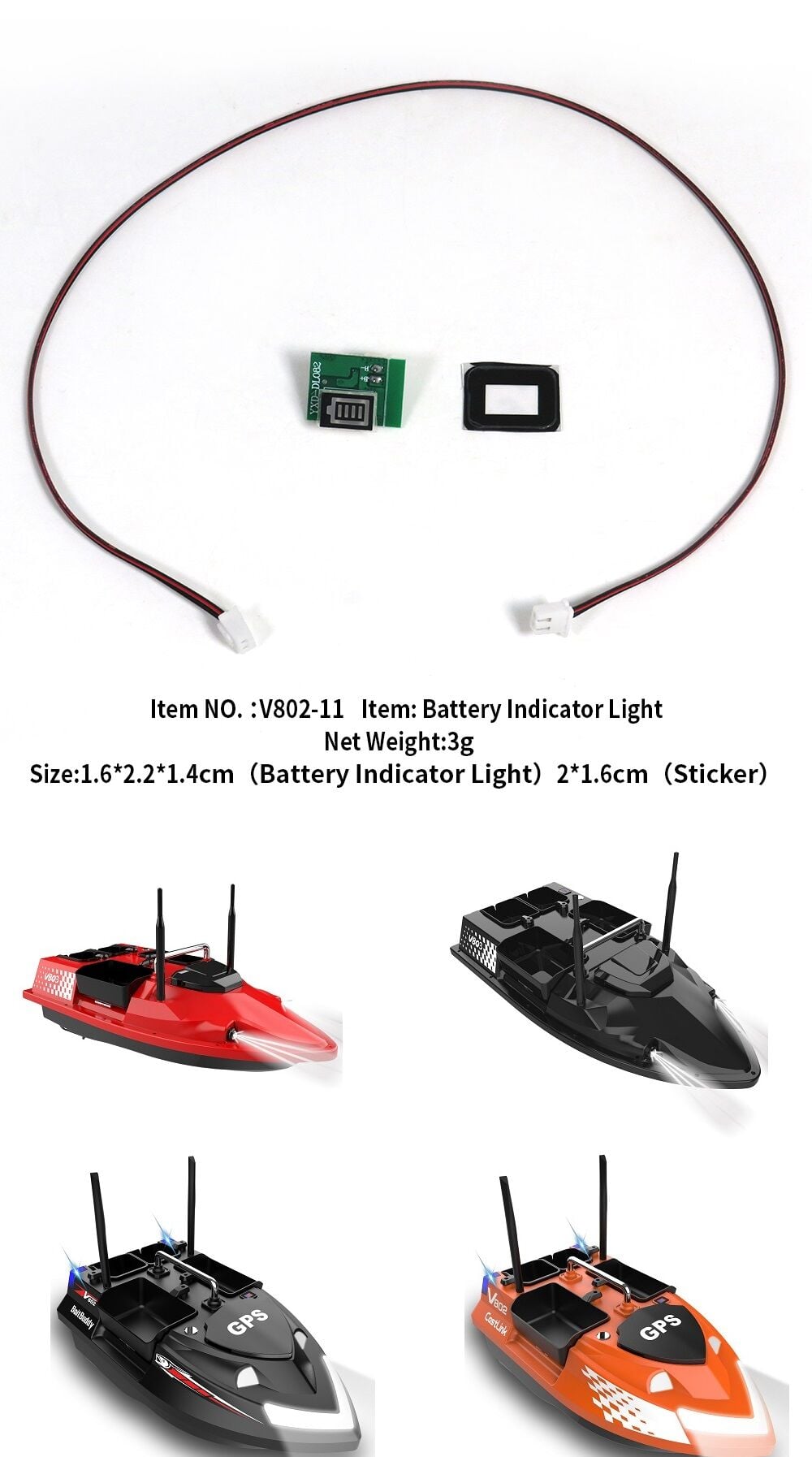 Flytec V802Pro, V803Basic ve V803Pro Modellerine Uyumlu Balık, Sazan Yemleme Botu Pil Göstergesi