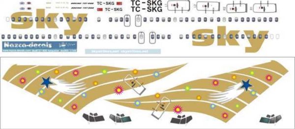 Nazca Decals Sky010 1/144 Ölçek, Sky B737-400 Gold With Laser Printed