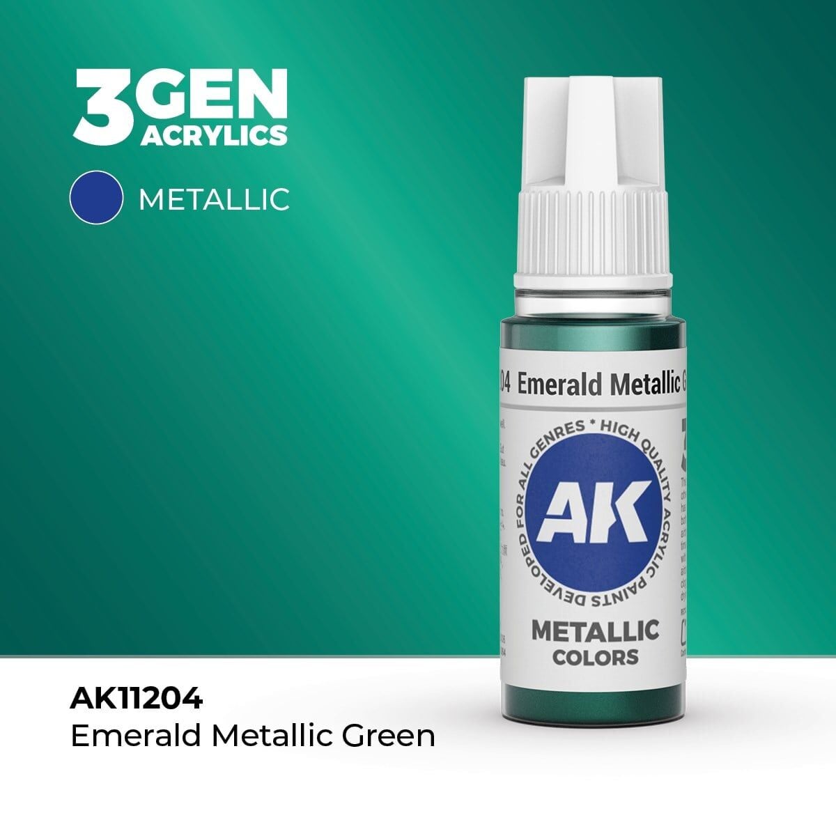 AK 11204 17 ml. Emerald Metallic Green, 3GEN Akrilik Model Boyası