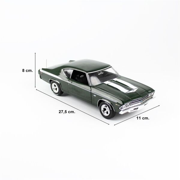 AutoWorld AMM1283 1/18 Ölçek, 1969 Yenko Performance Chevy Chevelle Hardtop, Koyu yeşil, Sergilemeye Hazır Metal Araba Modeli