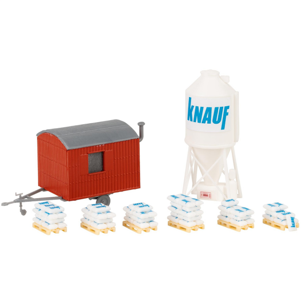 Faller 180389 1/87 Ölçek, Mini Alçı Silosu ve İnşaat Römorku, Plastik Model Kiti