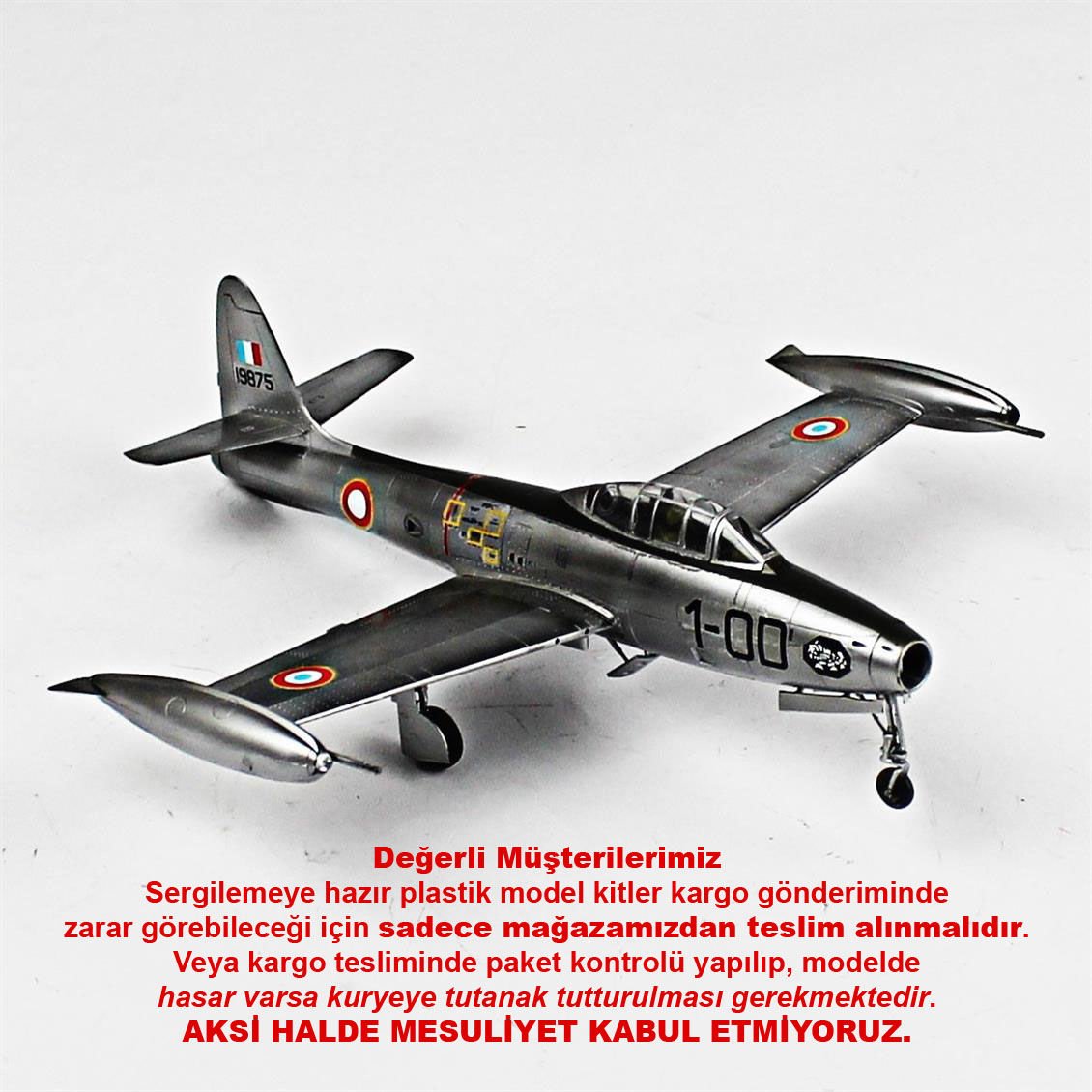 QD058 1/72 Ölçek, F-84G Thunderjet Sergilemeye Hazır Plastik Uçak Maketi
