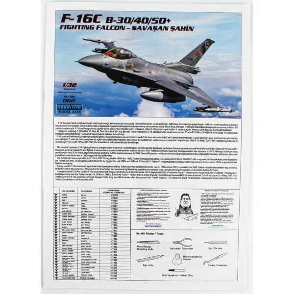 Hobbytime 060 1/32 Ölçek, F-16C B-30/40/50+ Fighting Falcon, Savaşan Şahin Savaş Uçağı Plastik Model Kiti