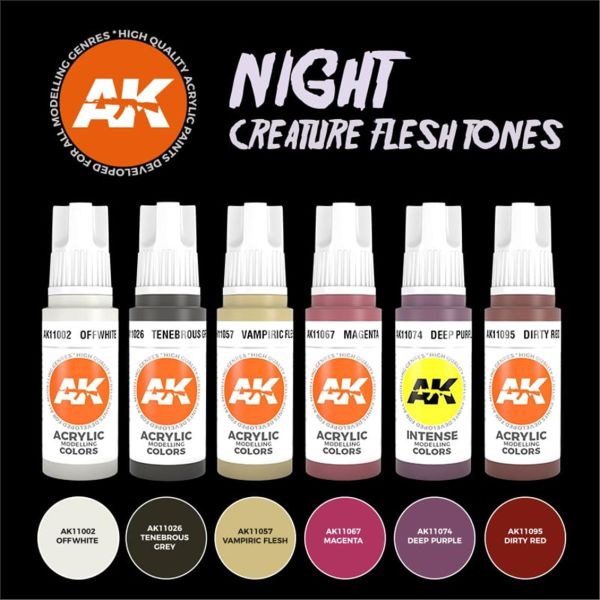 AK Interactive 11602 6x17 ml. Gece Yaratıkları Teni, Figürler için Akrilik Model Boyası Seti