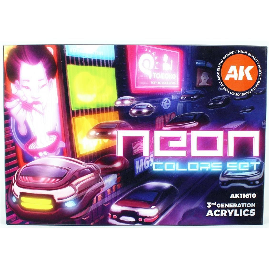 AK Interactive 11610 6x17 ml. Neon Renkleri, Akrilik Model Boyası Seti