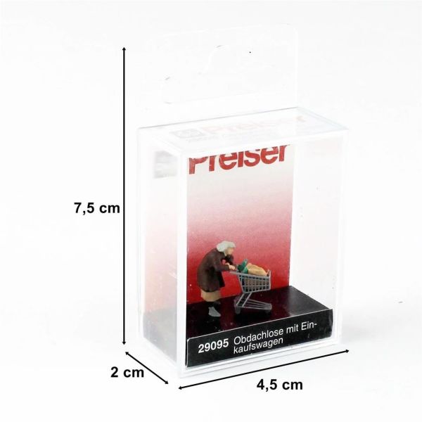 Preiser 29095 1/87 Ölçek, Market Arabalı Evsiz İnsan, Boyanmış Plastik Figürü