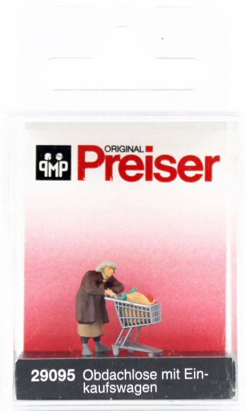 Preiser 29095 1/87 Ölçek, Market Arabalı Evsiz İnsan, Boyanmış Plastik Figürü