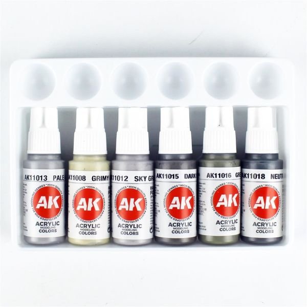AK Interactive 11614 6x17 ml. Uzay Araçları Gri Tonları, Akrilik Model Boyası Seti