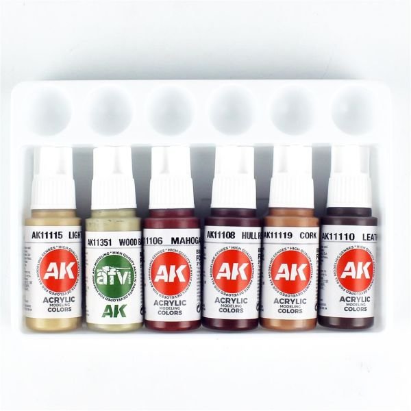 AK Interactive 11673 6x17 ml. Eski ve Yıpranmış Ahşap Renkleri-A, Akrilik Model Boyası Seti