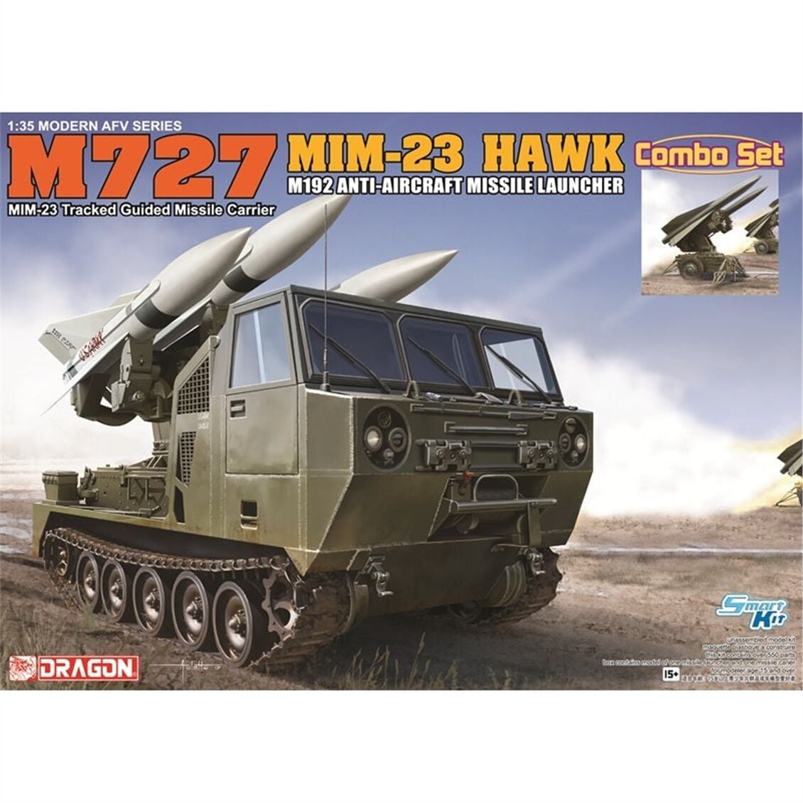 Dragon 3588 1/35 Ölçek, M727 Paletli Güdümlü Füze Taşıyıcı ve MIM-23 HAWK M192 Uçaksavar Füze Fırlatıcı Kombine Seti, Plastik M