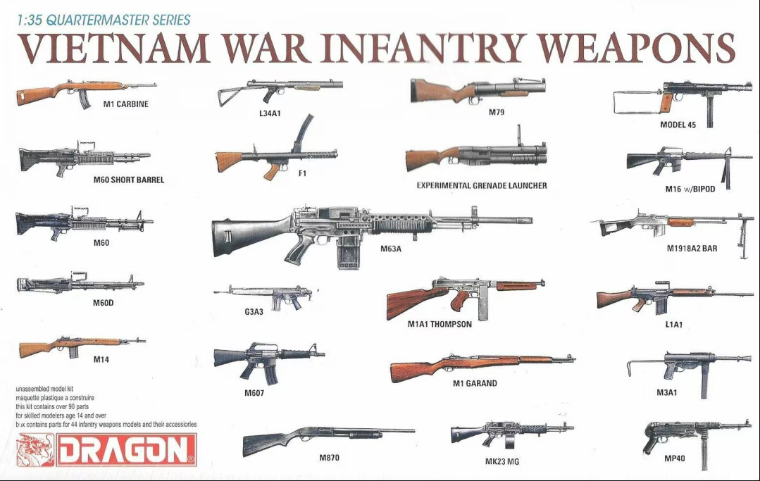 Dragon 3818 1/35 Ölçek, Vietnam Savaşı Piyade Silahları, 44 Adet, Plastik model Kiti