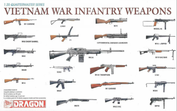 Dragon 3818 1/35 Ölçek, Vietnam Savaşı Piyade Silahları, 44 Adet, Plastik model Kiti