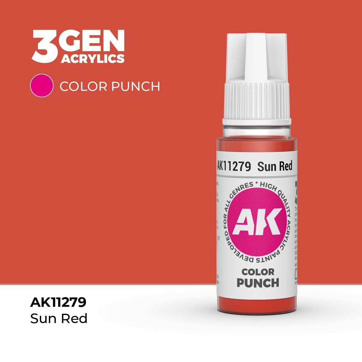 AK 11279 17 ml. Güneş Kırmızı (Sun Red Color Punch), Ultra Pigmentli 3GEN Akrilik Model Boyası