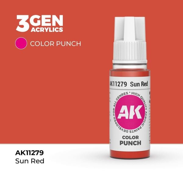 AK 11279 17 ml. Güneş Kırmızı (Sun Red Color Punch), Ultra Pigmentli 3GEN Akrilik Model Boyası