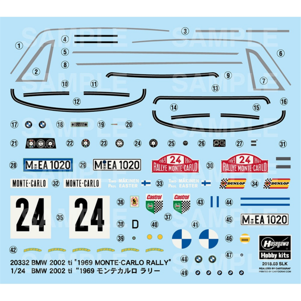Hasegawa 20332 1/24 Ölçek, BMW 2002ti (1969 Monte-Carlo Rally) Yarış Aracı Plastik Model Kiti