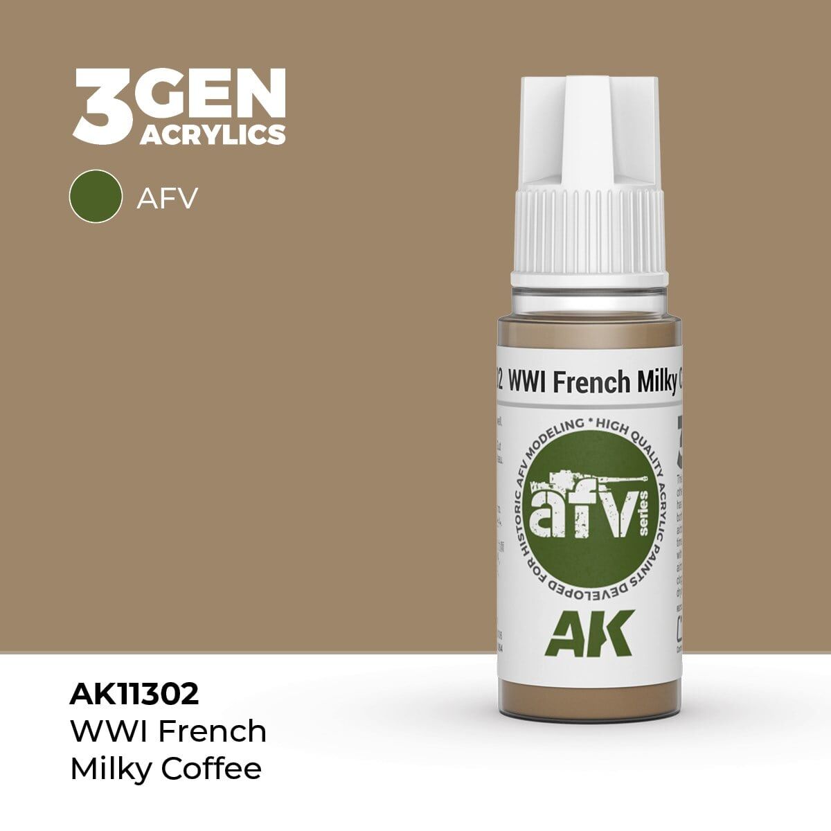 AK 11302 17 ml. WWI French Milky Coffee, AFV Serisi 3GEN Akrilik Model Boyası