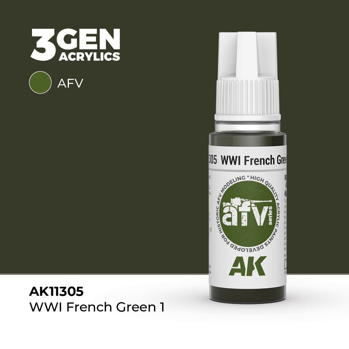 AK 11305 17 ml. WWI French Green 1, AFV Serisi 3GEN Akrilik Model Boyası