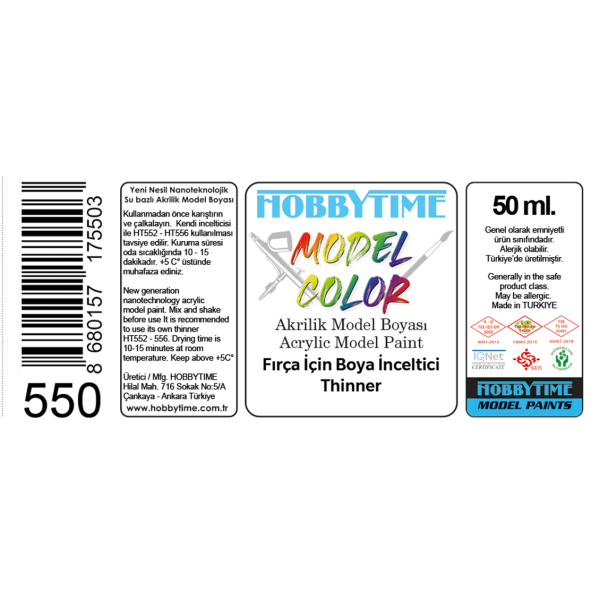 Hobbytime 550 50 ml. Fırça için Boya İnceltici (Thinner)