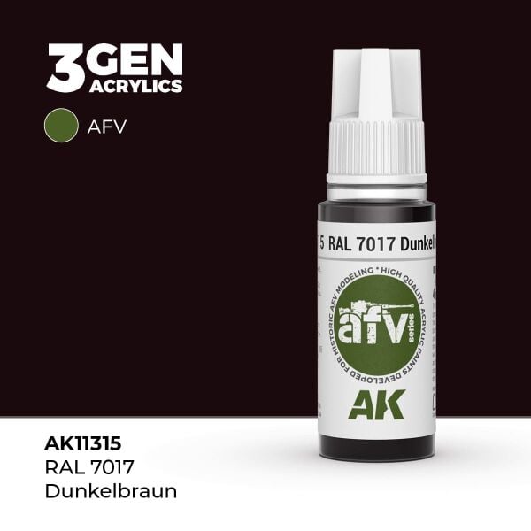 AK 11315 17 ml. RAL 7017 Dunkelbraun, AFV Serisi 3GEN Akrilik Model Boyası