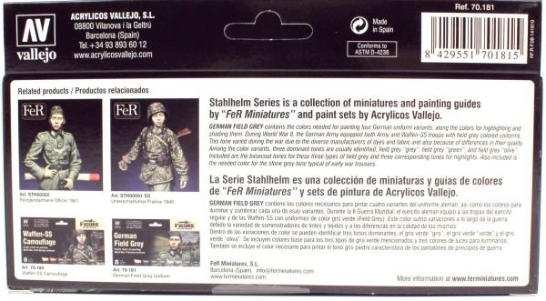Vallejo 70181 8x17 ml. German Field Grey Uniform by Jaume Ortiz, Model Color Serisi Model Boyası Seti