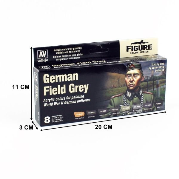 Vallejo 70181 8x17 ml. German Field Grey Uniform by Jaume Ortiz, Model Color Serisi Model Boyası Seti