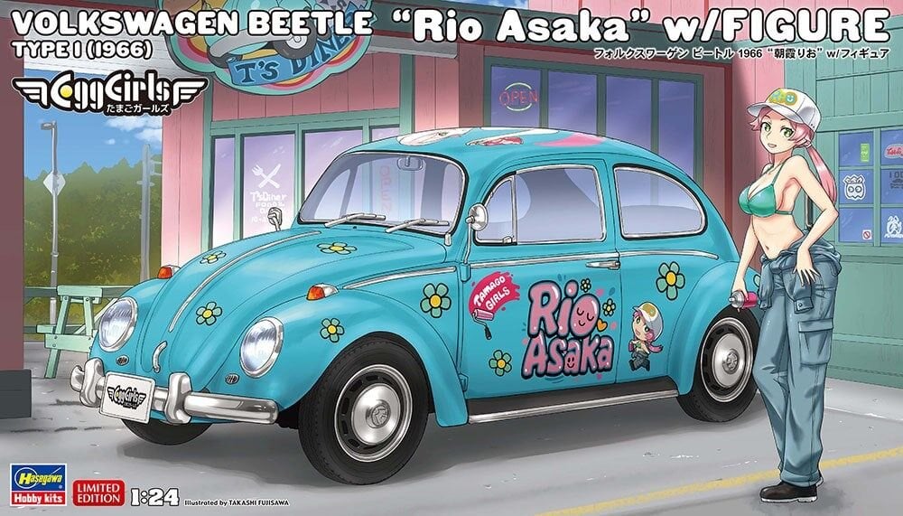 Hasegawa SP665 52465 1/24 Ölçek, Volkswagen Beetle Type 1 (1966) (Rio Asaka) ve Egg Girls Figürü, Otomobil Plastik Model Kiti
