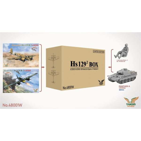 Takom 48001W 1/48 Ölçek, Hs 129 B2+Hs 129 B3+3D Reçine Figür 2 Adet+Panther A Tankı Plastik Model Kit Seti