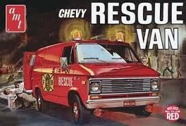 1975 CHEVY RESCUE VAN. RED 1/25