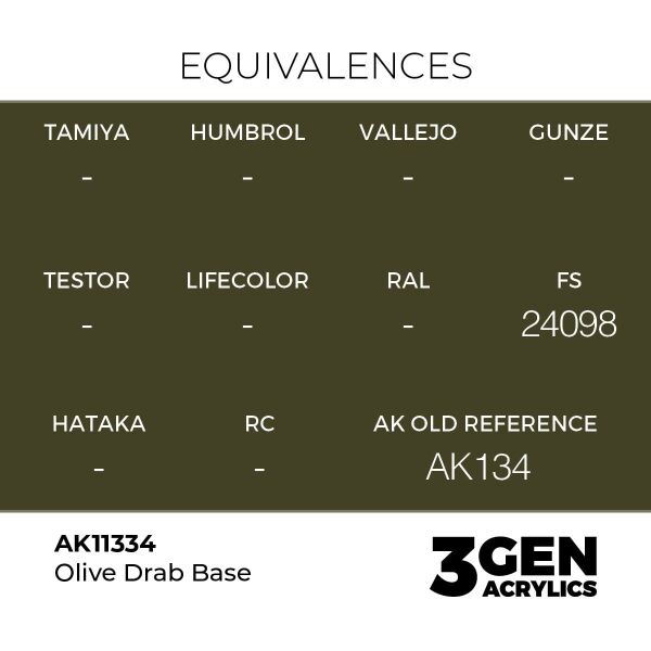 AK 11334 17 ml. Olive Drab Base, AFV Serisi 3GEN Akrilik Model Boyası
