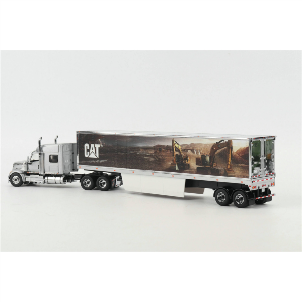 Diecast Masters 85769 1/50 Ölçek, International Lonestar Yataklı Çekici ve Cat Mural Treyler Dorse, Sergilemeye Hazır Metal İş