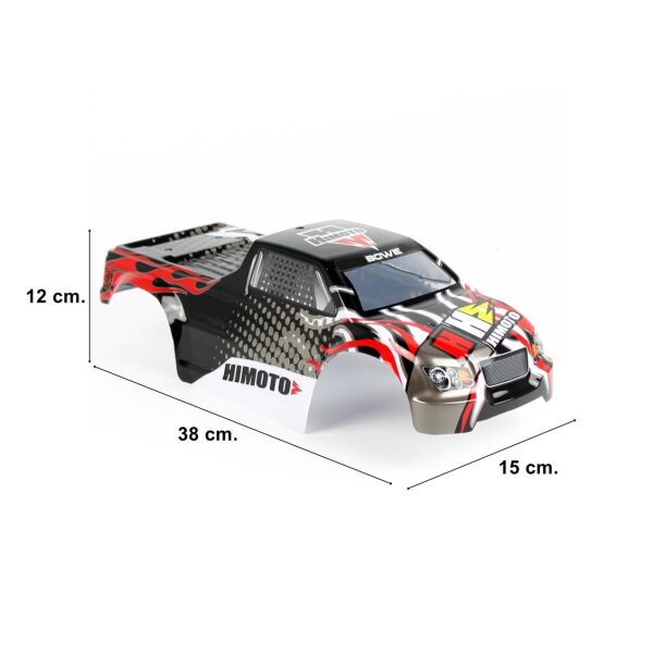 Himoto 31807 1/10 Ölçek, Monster Truck BOWIE Lexan Kaporta, Siyah-Kırmızı