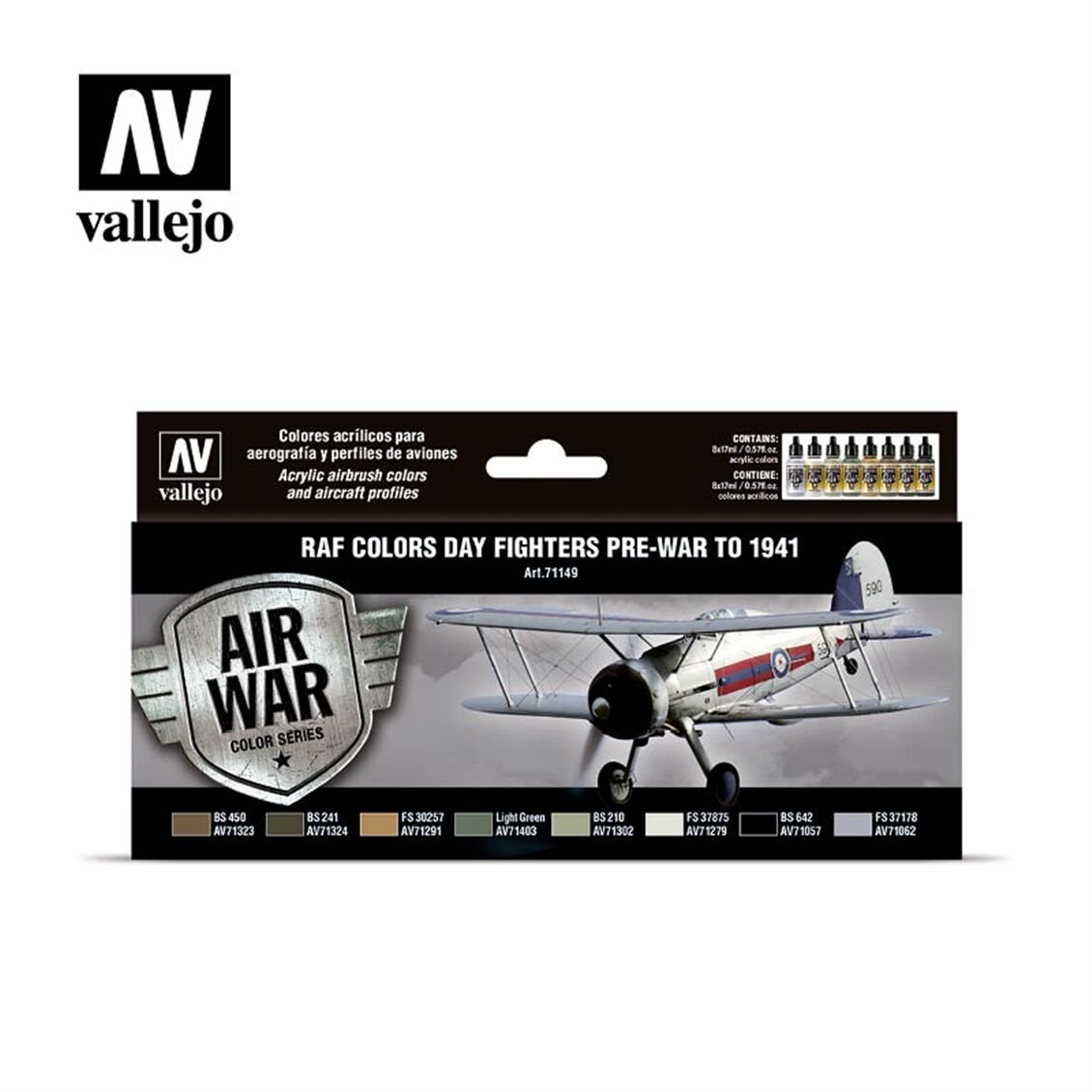 Vallejo 71149 8x18 ml. Day Fighters PreWar To 1941, Model Air Serisi Model Boyası Seti