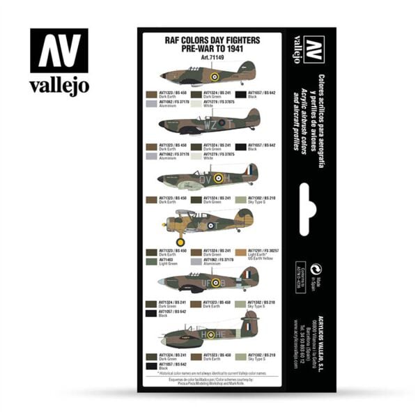 Vallejo 71149 8x18 ml. Day Fighters PreWar To 1941, Model Air Serisi Model Boyası Seti