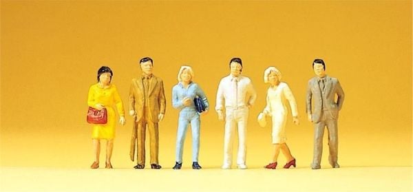Preiser 14135 1/87 Ölçek, Ayakta Duran Yolcular, Boyanmış Plastik Figürleri, 6 Adet