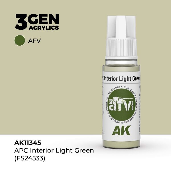 AK 11345 17 ml. APC Interior Light Green (FS24533), AFV Serisi 3GEN Akrilik Model Boyası