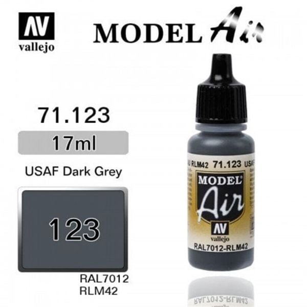 Vallejo 71123 17 ml. Dark Grey RLM42, Model Air Serisi Model Boyası