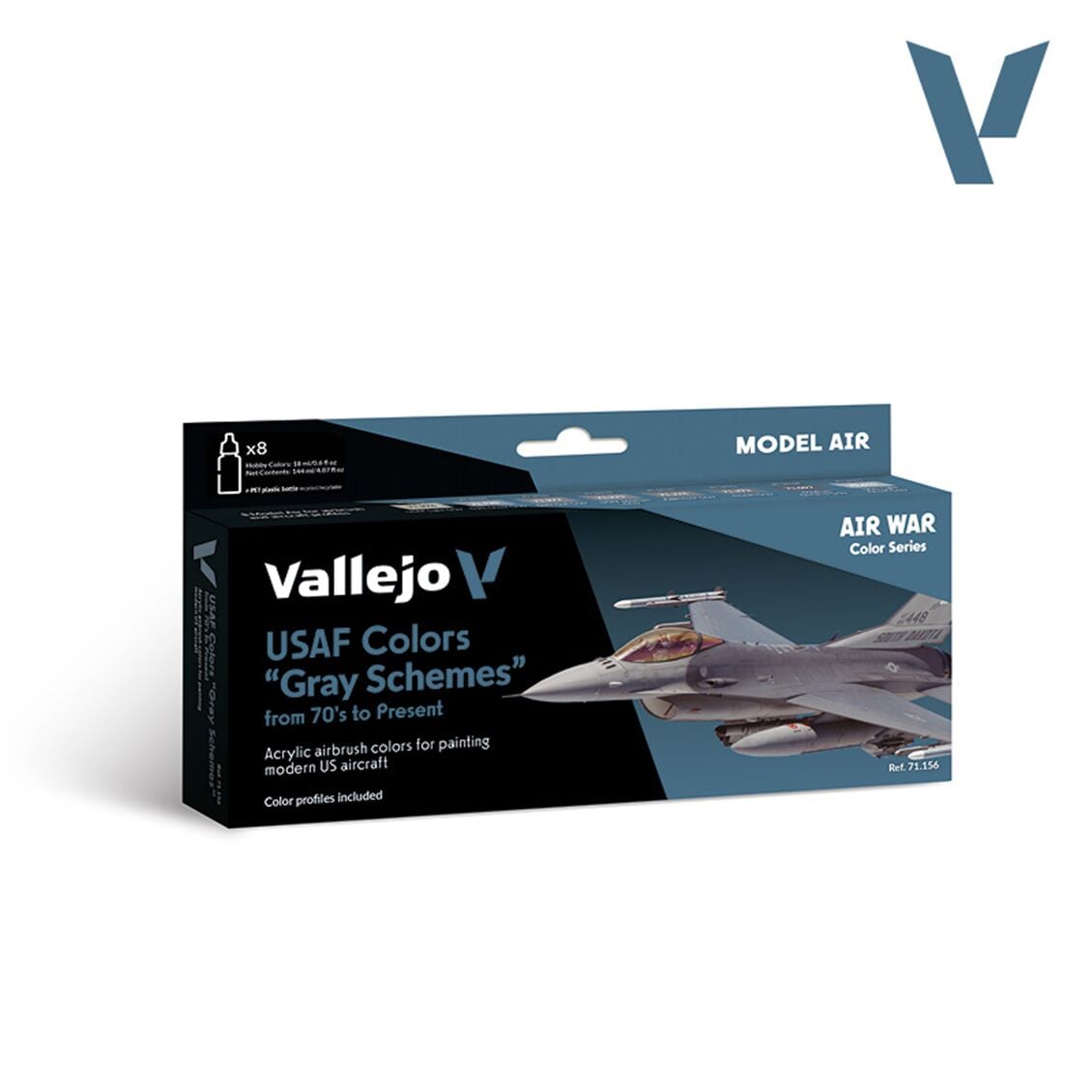 Vallejo 71156 8x18 ml. USAF colors (Grey Schemes) from 70’s to present, Model Air Serisi Model Boyası Seti