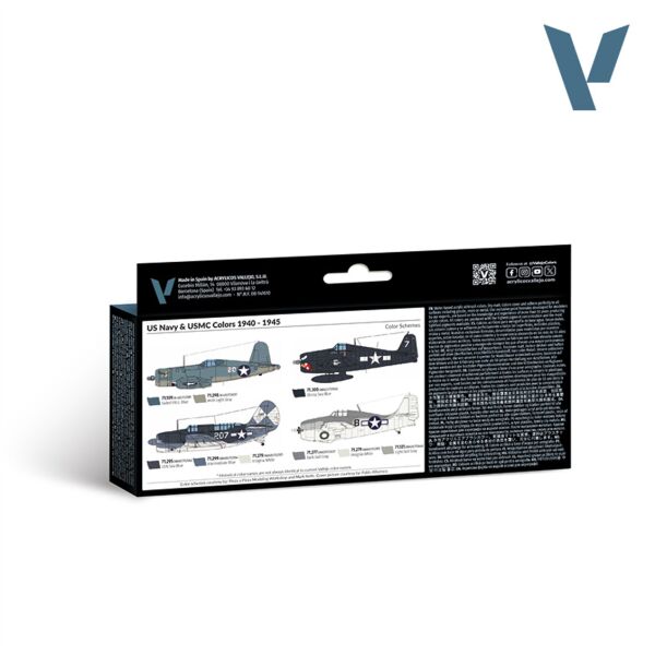 Vallejo 71157 8x18 ml. US Navy & USMC colors 1940-1945, Model Air Serisi Model Boyası Seti
