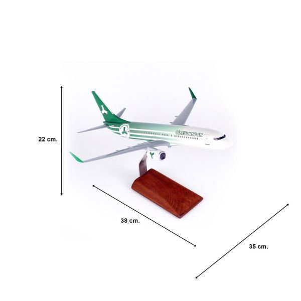 THY001 1/100 Ölçek, THY Giresun Spor Logolu B737-800 Yolcu Uçağı, Sergilemeye Hazır Ahşap Standlı Model