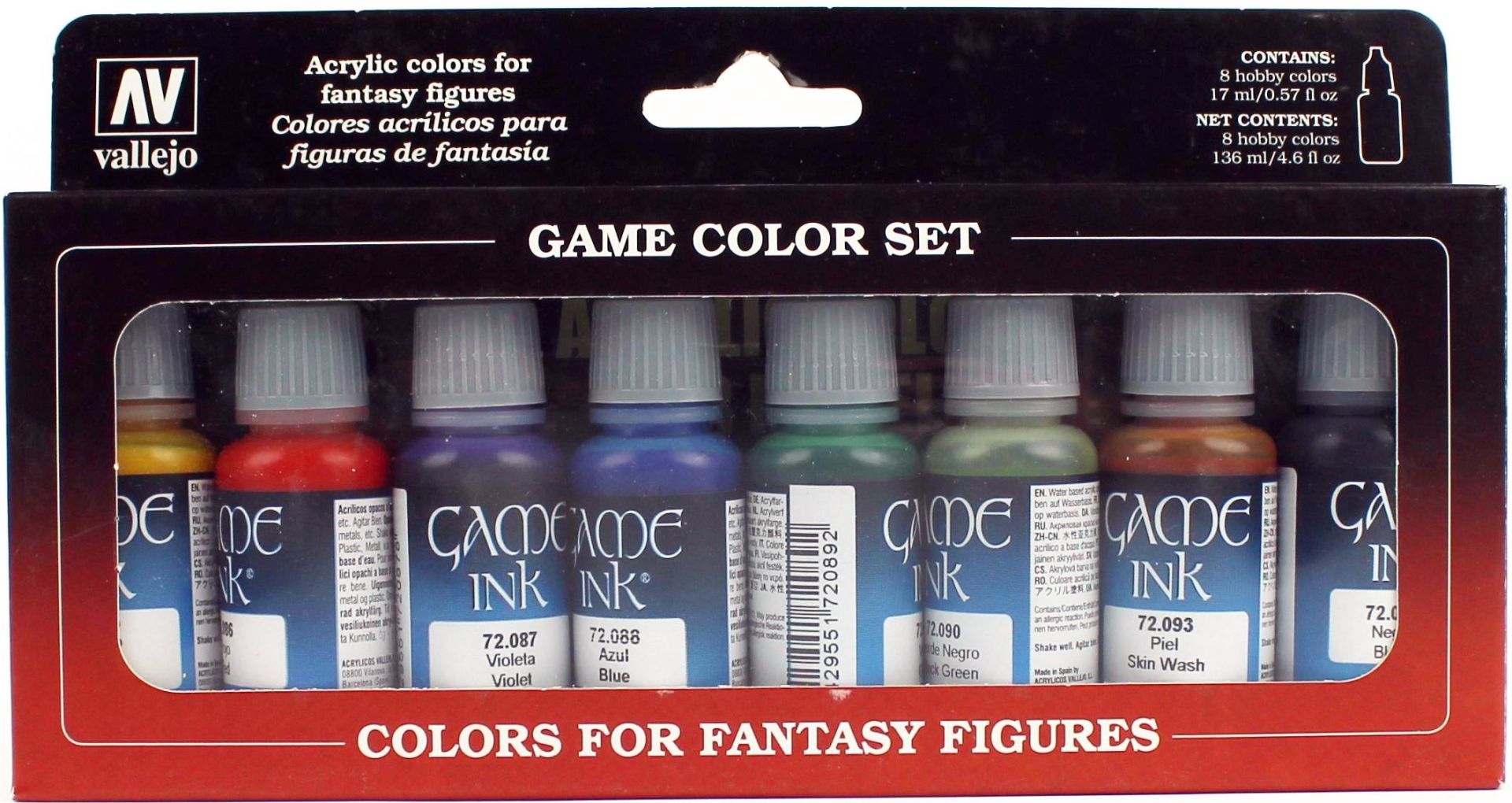 Vallejo 72296 8x17 ml. Game Inks, Game Color Serisi Model Boyası Seti