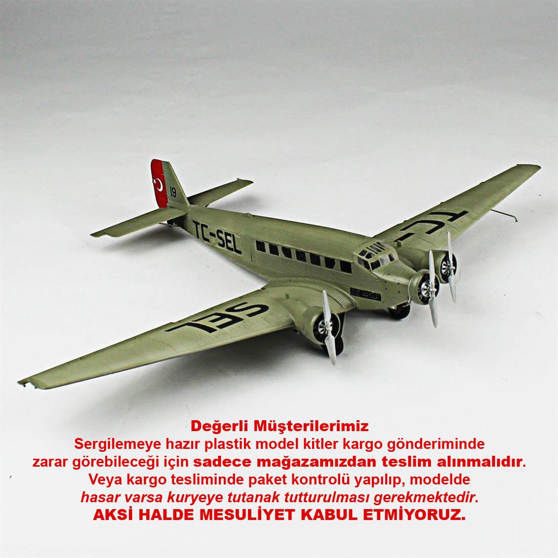 QD144 1/72 Ölçek, JU-52 Sergilemeye Hazır Plastik Uçak Maketi