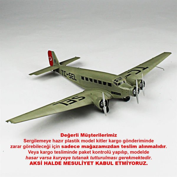 QD144 1/72 Ölçek, JU-52 Sergilemeye Hazır Plastik Uçak Maketi
