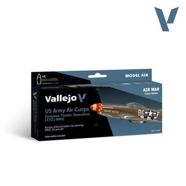 Vallejo 71182 8x18 ml. US Army Air Corps European Theater Operations (ETO) WWII, Model Air Serisi Model Boyası Seti