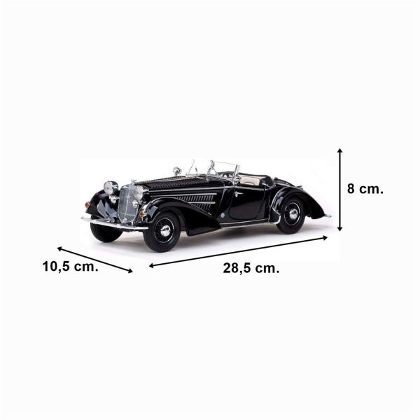 Sunstar 2401 1/18 Ölçek, 1939 Horch 855 Roadster, Siyah, Sergilemeye Hazır Metal Araba Modeli