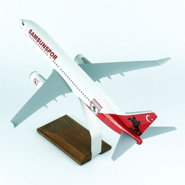 THY012 1/100 Ölçek, THY Samsun Spor Logolu B737-800 Yolcu Uçağı, Sergilemeye Hazır Ahşap Standlı Model