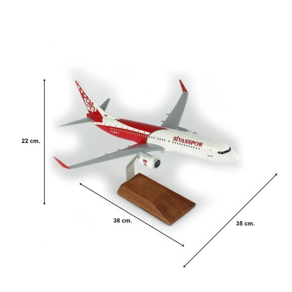 THY013 1/100 Ölçek, THY Sivas Spor B737-800 Yolcu Uçağı, Sergilemeye Hazır Ahşap Standlı Model