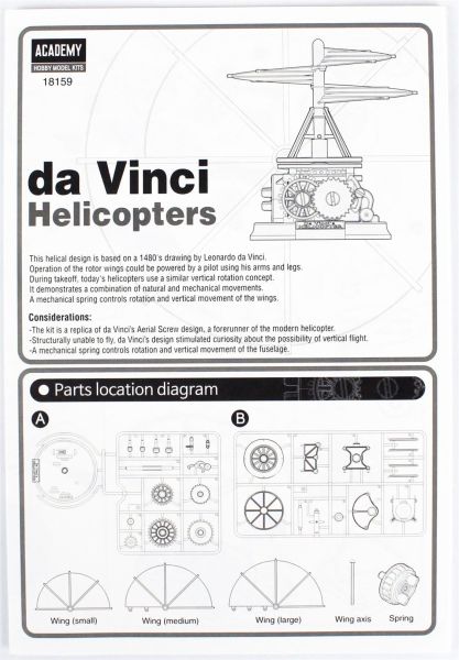 Academy 18159 Da Vinci Helikopter, Plastik Model kiti