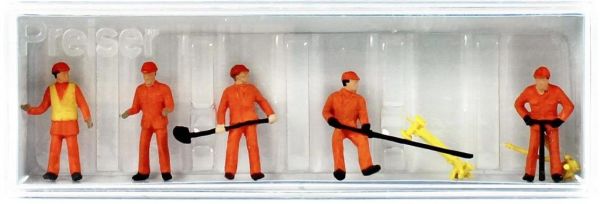 Preiser 14035 1/87 Ölçek, Ray İşçileri, Boyanmış Plastik Figürleri, 6 Adet